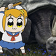 A cartoon character holds a hammer menacingly above the head of a large turtle with a pope hat.